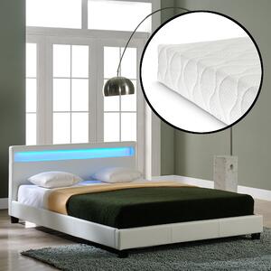 Corium Franciaágy Paris hideghab matrac 160 x 200 cm műbőr ágykeret design ágy LED világítás fehér