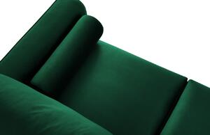 Palack zöld bársony sarokkanapé MICADONI LEONA 225 cm fekete talppal, bal