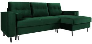MICADONI LEONA 225 cm-es bársony sarok kanapéágy, fekete talppal, jobbra