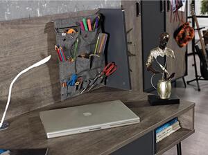 Polcos íróasztal fiókkal, rendszerezővel, mágneses táblával, USB portokkal HEDVIG, fekete-szürke