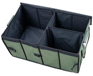 Összecsukható csomagtartó rendező, tetővel, katonazöld autós/kamionos tároló (60x35x30cm) 63L