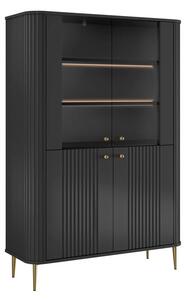 Vesper négyajtós vitrin 103 cm - fekete / arany lábak