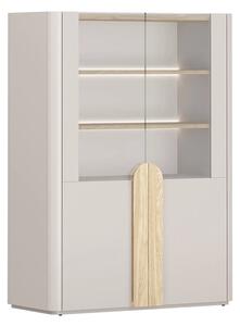 Amilio kétajtós vitrin 100 cm - kasmír / olajozott tölgy / világos tölgy fogantyúk