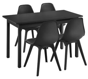 Étkezőgarnitúra étkezőasztal 120cm x 60cm x 75cm székekkel étkező szett konyhai asztal 4 műanyag székkel 83x54x48 cm fekete