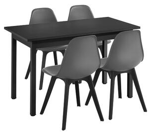 Étkezőgarnitúra étkezőasztal 120cm x 60cm x 75cm székekkel étkező szett konyhai asztal 4 műanyag székkel 83x54x48 cm fekete-szürke