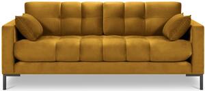 Sárga bársony kétüléses kanapé MICADONI Mamaia 152 cm fekete talppal