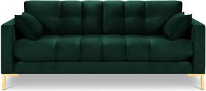MICADONI Mamaia 177 cm-es sötétzöld bársony háromszemélyes kanapé arany alappal