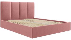 Rózsaszín bársony MICADONI Pyla franciaágy 160 x 200 cm tárolóhellyel