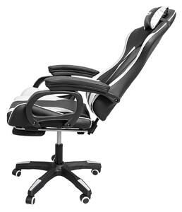 Gamer szék, forgószék lábtartóval fekete-fehér (919)