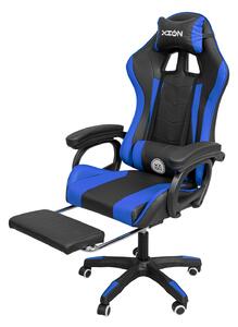 Gamer szék, forgószék lábtartóval fekete-kék (919)