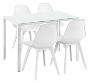 Étkezőgarnitúra étkezőasztal 105cm x 60cm x 75cm székekkel étkező szett konyhai asztal 4 műanyag székkel 83x54x48 cm fehér-fehér