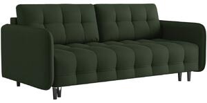 Sötétzöld szövet háromszemélyes kanapéágy MICADONI SCALETA 219 cm fekete talppal