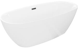 Mexen Luvo Slim, szabadon álló kád 170 × 75 cm, fényes fehér, fekete túlfolyóval, 52801707500-70