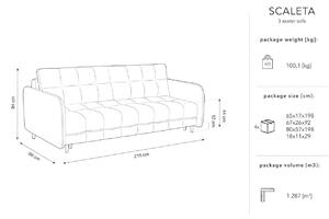 MICADONI SCALETA 219 cm világosszürke szövet háromszemélyes kanapéágy arany alappal