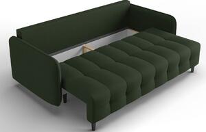 Sötétzöld szövet háromszemélyes kanapéágy MICADONI SCALETA 219 cm fekete talppal