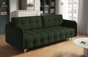 Sötétzöld szövet háromszemélyes kanapéágy MICADONI SCALETA 219 cm arany alappal
