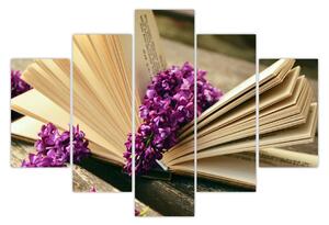 Kép egy könyvröl és a lila virágok (150x105 cm)