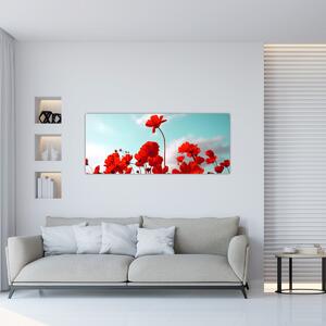 Fényes piros virágokkal rendelkező mező képe (120x50 cm)
