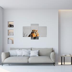 Kép - Tigris és a kölyke, fekete-fehér változat (90x60 cm)