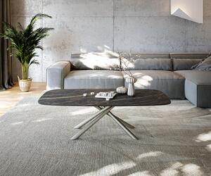 DELIFE Dohányzóasztal Edge hajóformájú 140x80 cm Laminam® kerámia Noir Desir barna Sarity fém titán effektfinish