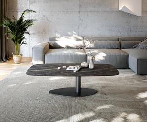 DELIFE Dohányzóasztal Edge hajóformájú 140x80 cm Laminam® kerámia Noir Desir barna Vibany fém fekete