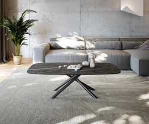 DELIFE Dohányzóasztal Edge hajóformájú 140x80 cm Laminam® kerámia Noir Desir barna Sarity fém fekete