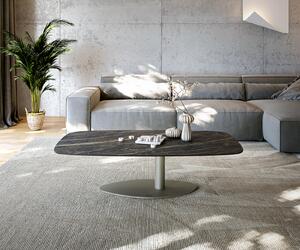 DELIFE Dohányzóasztal Edge hajóformájú 140x80 cm Laminam® kerámia Noir Desir barna Vibany fém titán effektfinish