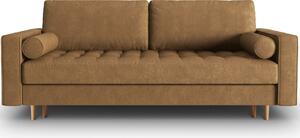 Világosbarna bőr háromszemélyes kanapéágy MICADONI Gobi 225 cm