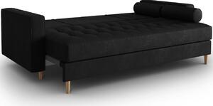 Fekete bőr háromüléses kihúzható kanapé MICADONI Gobi 225 cm