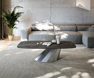 DELIFE Dohányzóasztal Edge hajóformájú 140x80 cm Laminam® kerámia Noir Desir barna Parabi metál ezüst