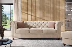 Bézs bársony háromszemélyes kanapé MICADONI Lapis 224 cm