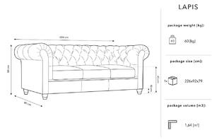 Bézs bársony háromszemélyes kanapé MICADONI Lapis 224 cm