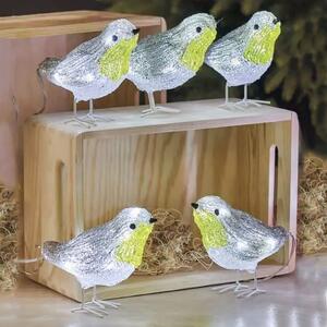 Karácsonyi kültéri/beltéri világító madarak, hidegfehér, sárga-fehér, 30 LED, 5db/csomag, adapterrel