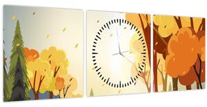 Kép - őszi táj, illusztrációk (órával) (90x30 cm)