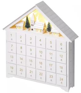 Karácsonyi világító adventi naptár időzítővel, melegfehér, 35x33 cm, fehér 8 LED