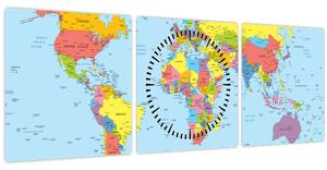 Kép - A világ térképe (órával) (90x30 cm)