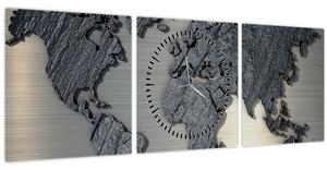 Kép - Világtérkép kő textúra (órával) (90x30 cm)
