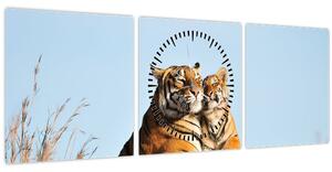Kép - Tigris és a kölyke (órával) (90x30 cm)