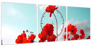 Fényes piros virágokkal rendelkező mező képe (órával) (90x30 cm)