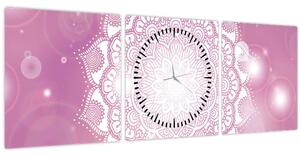 Egy mandala képe rózsaszín háttérrel (órával) (90x30 cm)