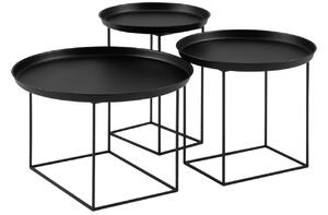 Három fekete fém MICADONI ATACA dohányzóasztal készlet 63/50 /43 cm