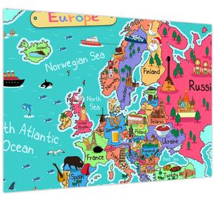 Kép - gyermek térkép Európa (üvegen) (70x50 cm)