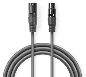 Nedis XLR 3-Tűs Dugasz, XLR 3-Tűs Aljzat, PVC, nikkelezett, szimmetrikus audió kábel, 3m, sötét szürke (COTH15010GY30)