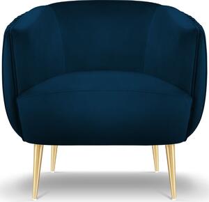 MICADONI Moss kék bársony fotel arany alappal