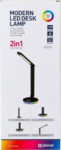 PLATINET Asztali lámpa RGB, 12W, USB-A és USB-C töltő portal, 6000K, 500 Lumen, fekete