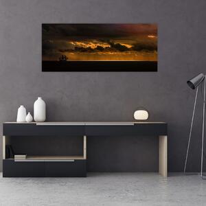 Egy vitorlás naplementekor képe (120x50 cm)