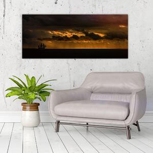Egy vitorlás naplementekor képe (120x50 cm)