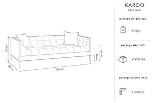 Szürke bársony háromszemélyes kanapé MICADONI Karoo 224 cm fekete talppal