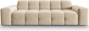 Bézs bársony háromszemélyes kanapé MICADONI Kendal 222 cm
