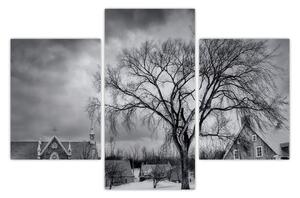 Fekete fehér falu képe (90x60 cm)